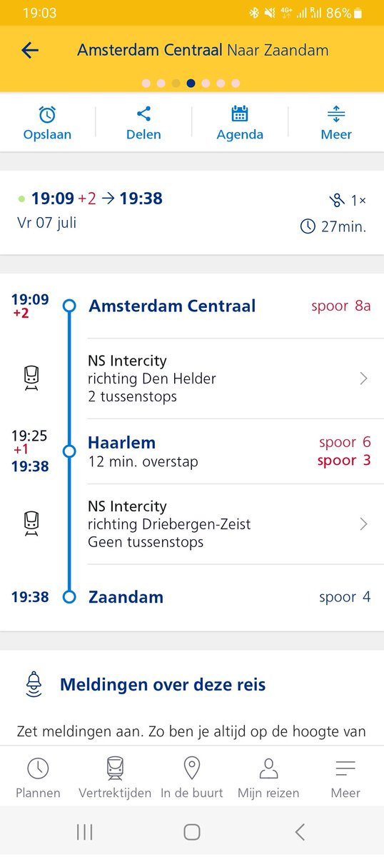 attmank's tweet photo. @NS_online Is dit nou echt serieus van jullie / NS-app? Geen reis mogelijk op dit moment van Amsterdam Centraal naar Zaandam, maar de enige optie die wordt getoond is een kennelijke teleportatie van Haarlem naar Zaandam. 🤦‍♂️ https://t.co/EMsWujutFA