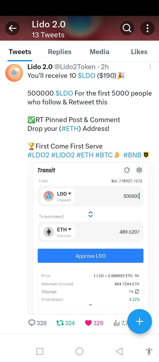 GlennGranzia's tweet photo. @Lido2Token done done done ✨
0x4ad1b77d55d5ccb8f7196d911847283f85fecd85

#LDO2 #LIDO2 #ETH #BTC    #BNB https://t.co/bnpux63xQq