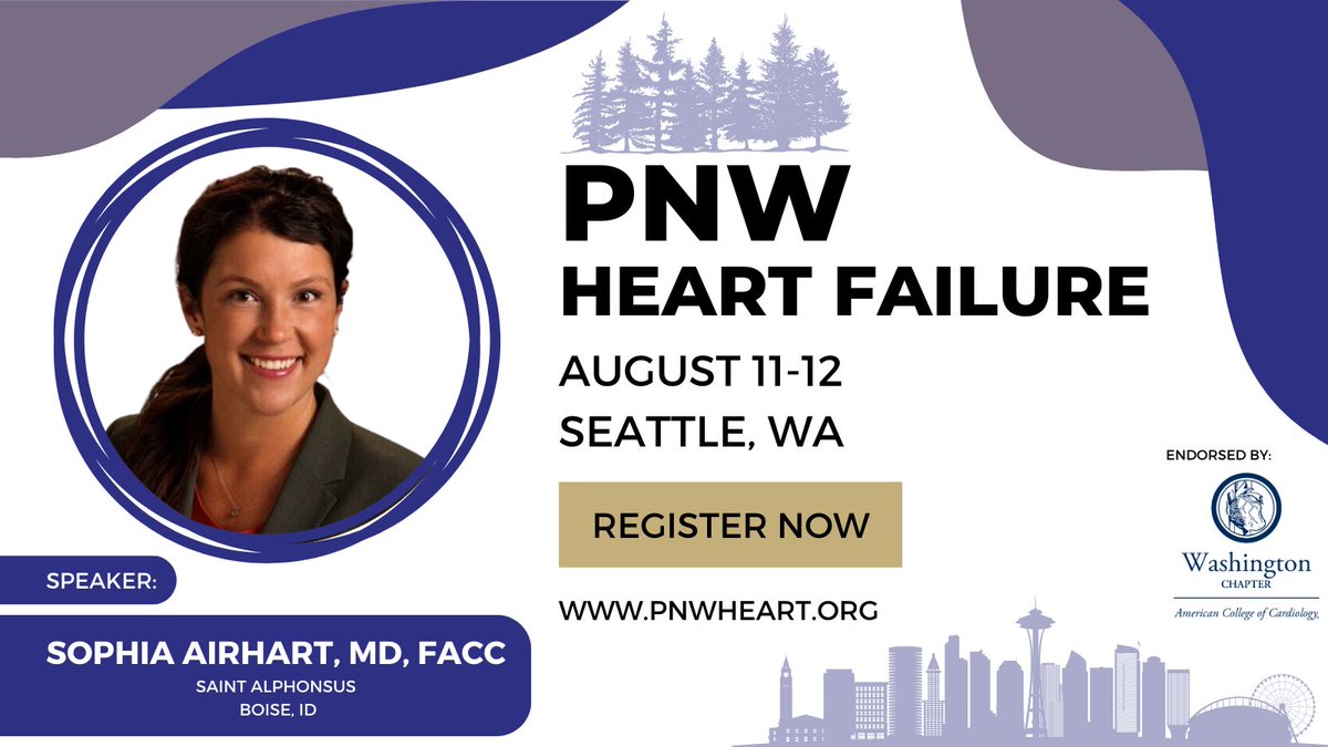 PNW Heart Failure Conference (@pnwheartfailure) on Twitter photo We are excited to have <a href="/SophiaAirhartMD/">Sophia Airhart MD</a> representing Idaho at #PNWHF23.
She serves as the Director for the #HeartFailure, #MCS and Pulmonary Hypertension programs for Saint Alphonsus in Boise.
Join experts from across the region in Seattle Aug 11 and 12. We are excited to have <a href="/SophiaAirhartMD/">Sophia Airhart MD</a> representing Idaho at #PNWHF23.
She serves as the Director for the #HeartFailure, #MCS and Pulmonary Hypertension programs for Saint Alphonsus in Boise.
Join experts from across the region in Seattle Aug 11 and 12.