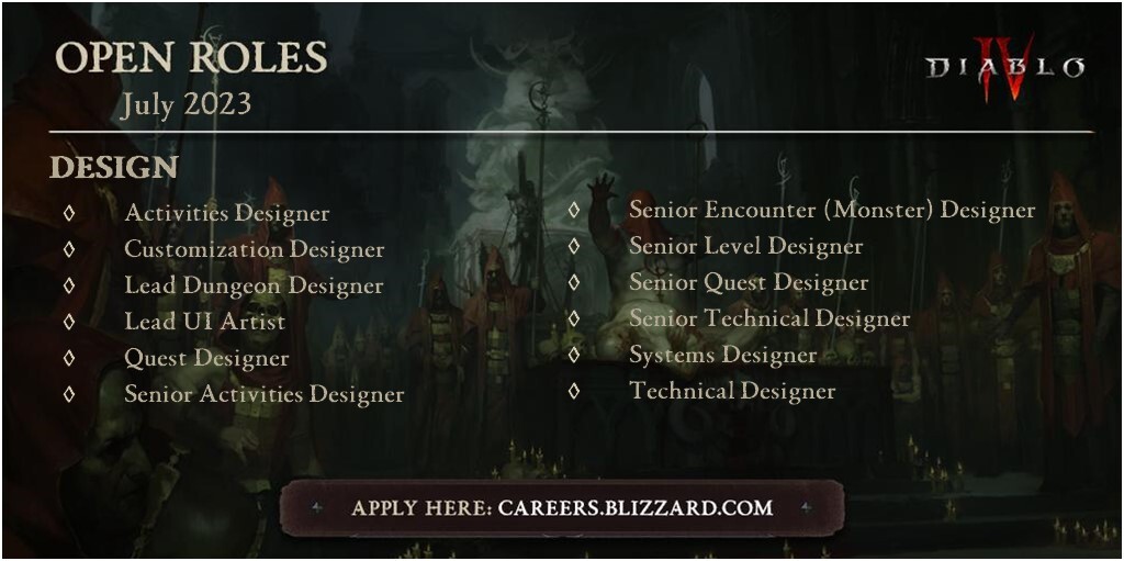 RodFergusson's tweet image. Lots of great stuff going on with Diablo IV - why don't you join us!  Here's some open roles: