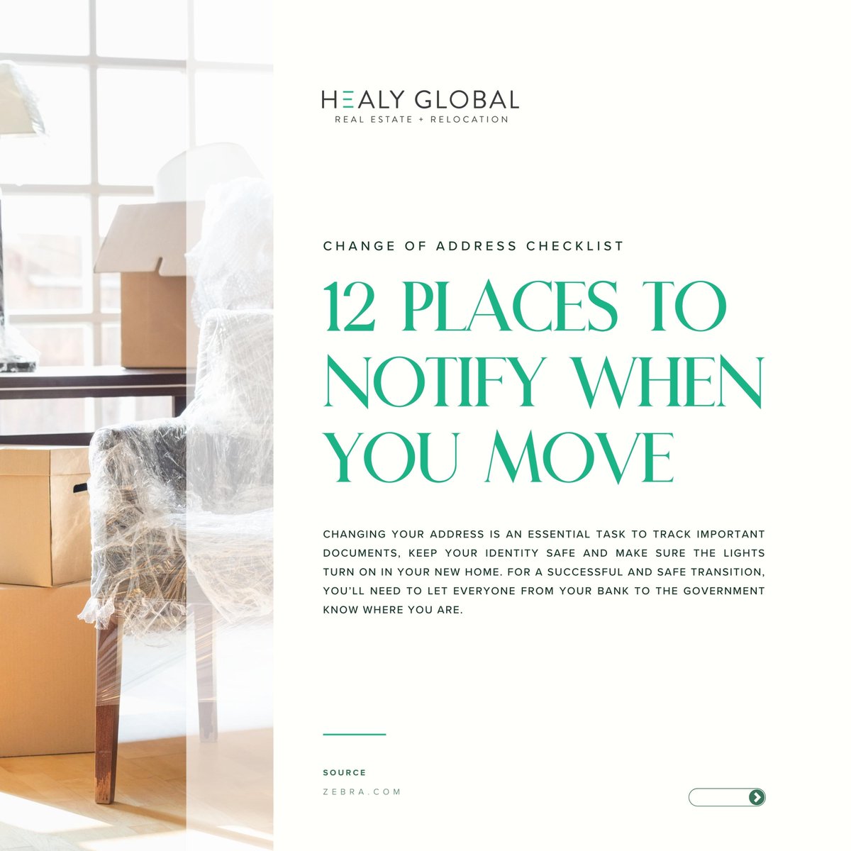 HealyGlobal's tweet photo. Moving to a new place? Check out the checklist to help keep track of the 12 important places to notify before moving!

 #healyglobal #movingtips #goglobal #realestate https://t.co/4oX9tIdTzD