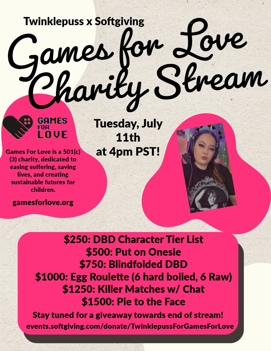 twinklepuss_'s tweet photo. Twinkle doing her first charity stream? Whaaaa? Yes. (Clearly I donโt know what month it it) sorry for the repost ๐๐คฆ๐ปโโ๏ธ #twinklepussforlove #gamesforlove #softgiving #charity #charitystream https://t.co/zVPxxBCoKP