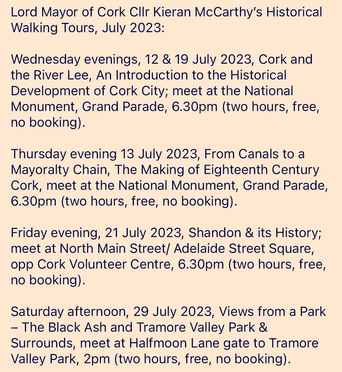 cllrkmac's tweet photo. #GotCork July Historical Walking Tours #proudofCork #CorkIrlmemory https://t.co/j4v8rKdqNr