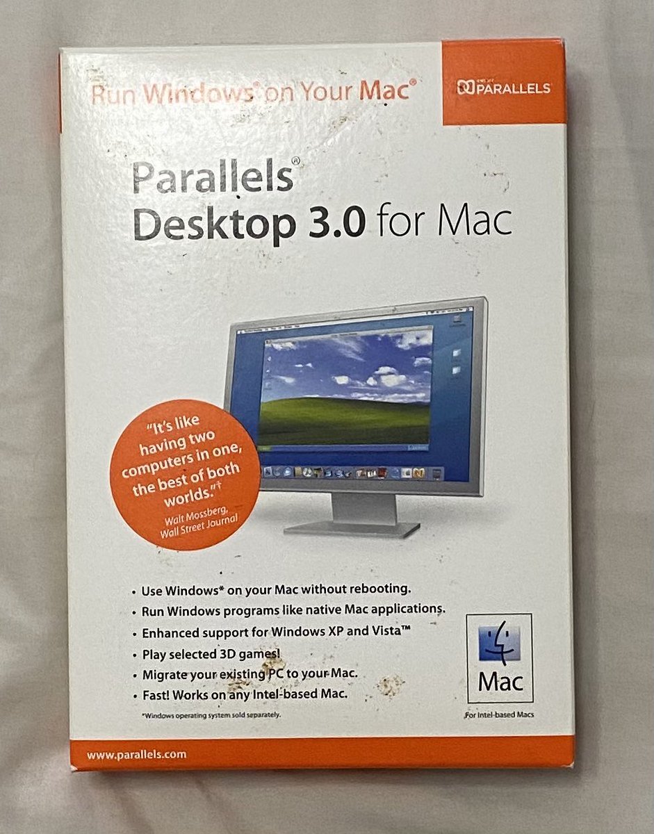 TopherSorensen's tweet photo. @parallels Found this while cleaning out some old boxes. What’s the upgrade path to go from this to Parallels 18. Asking for a friend. 😀 https://t.co/7KhL9gD3mC