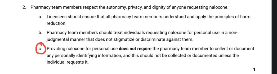 For further context, <a href="/AlbertaPharmacy/">Alberta College of Pharmacy</a> guidelines on providing naloxone for personal use specifically state collection of personal information is NOT required.

abpharmacy.ca/sites/default/…