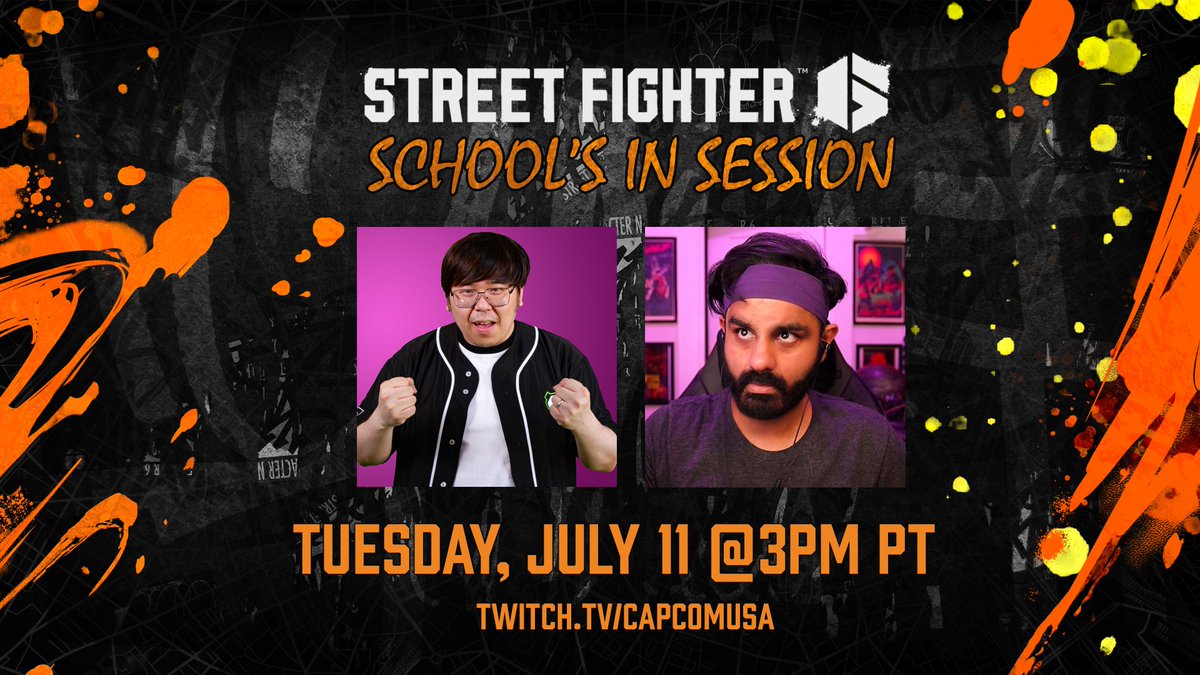 StreetFighter's tweet photo. Introducing School's in Session - a monthly stream where we follow a student's journey to rank up in #StreetFighter6 while coached by @JWonggg 

👨‍🎓 Episode 1-3 Student - @tamoorh 
🕒 7/11 @ 3PM PT
📺 https://t.co/GQrCaf4ubP

Tune in for a community spotlight and to win prizes! https://t.co/Ea5SRcEMHK