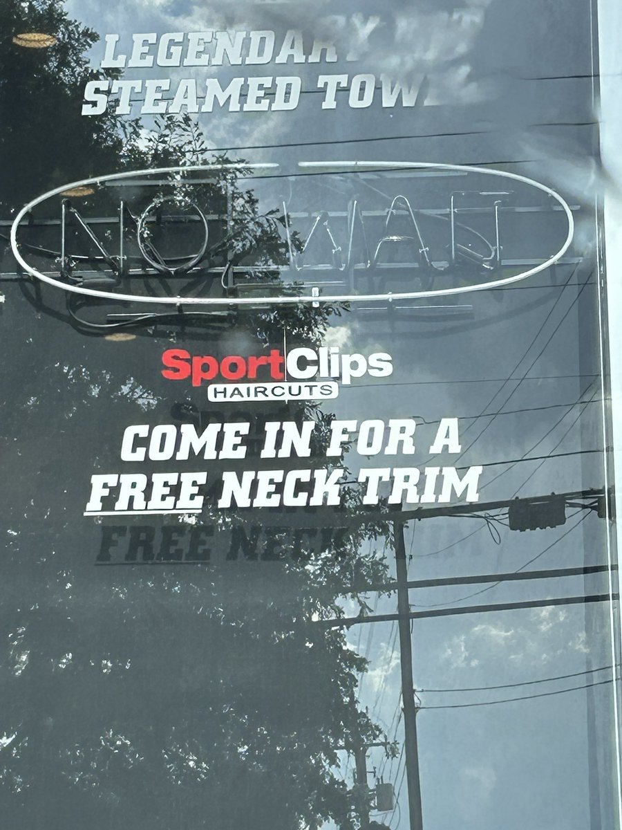 PannellHeath's tweet image. Sign says “no wait,” I bet my life they have never plugged that sign up at @SportClips ….  #takesforever