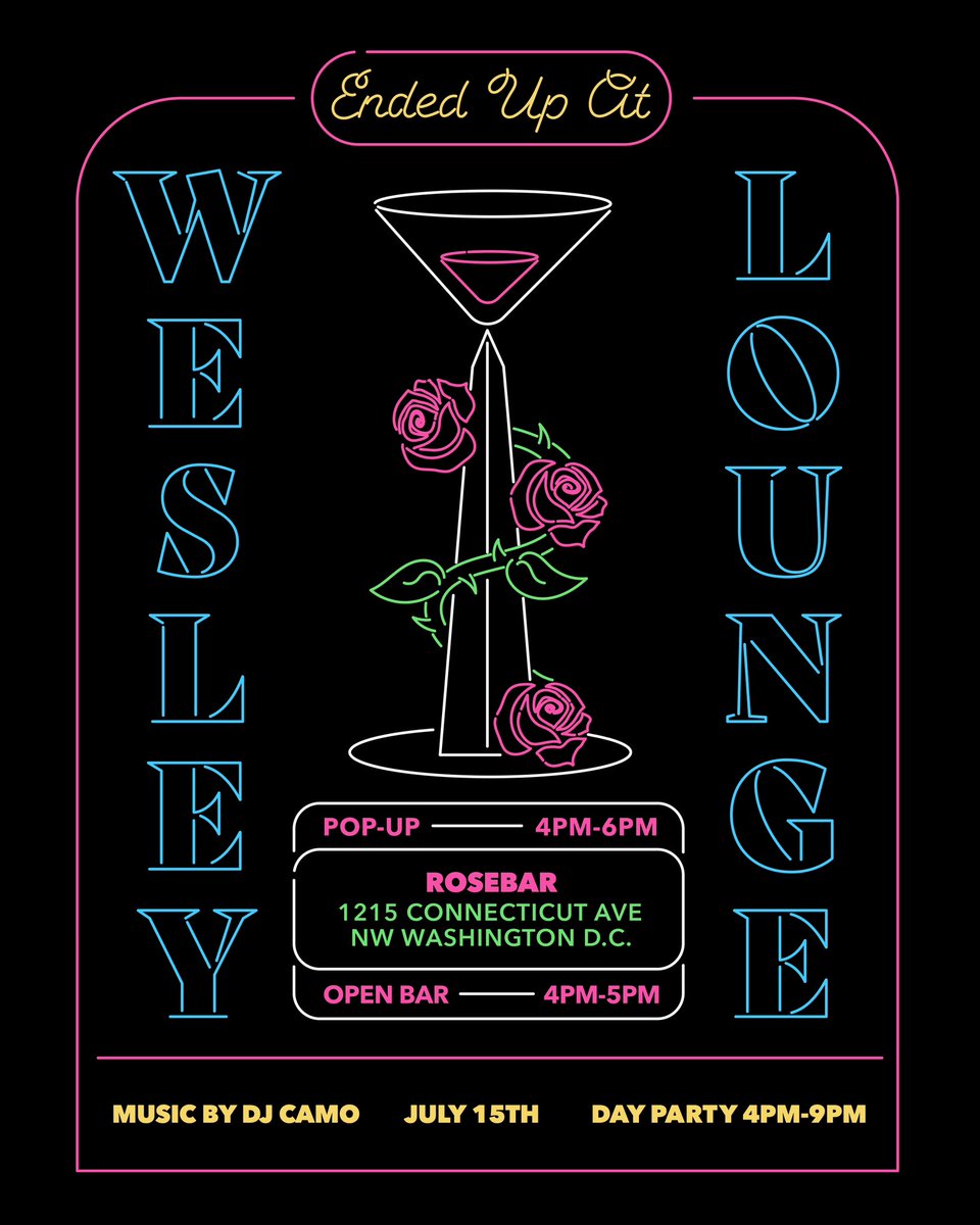 Were back on tour again 

Friday we will be hosting the Wesley lounge at Krave restaurant and lounge. One of the hottest black own restaurants in DC

Saturday we will be at the world famous Rosebar hosting a pop up from 4-6 and the Wesley lounge day party.
