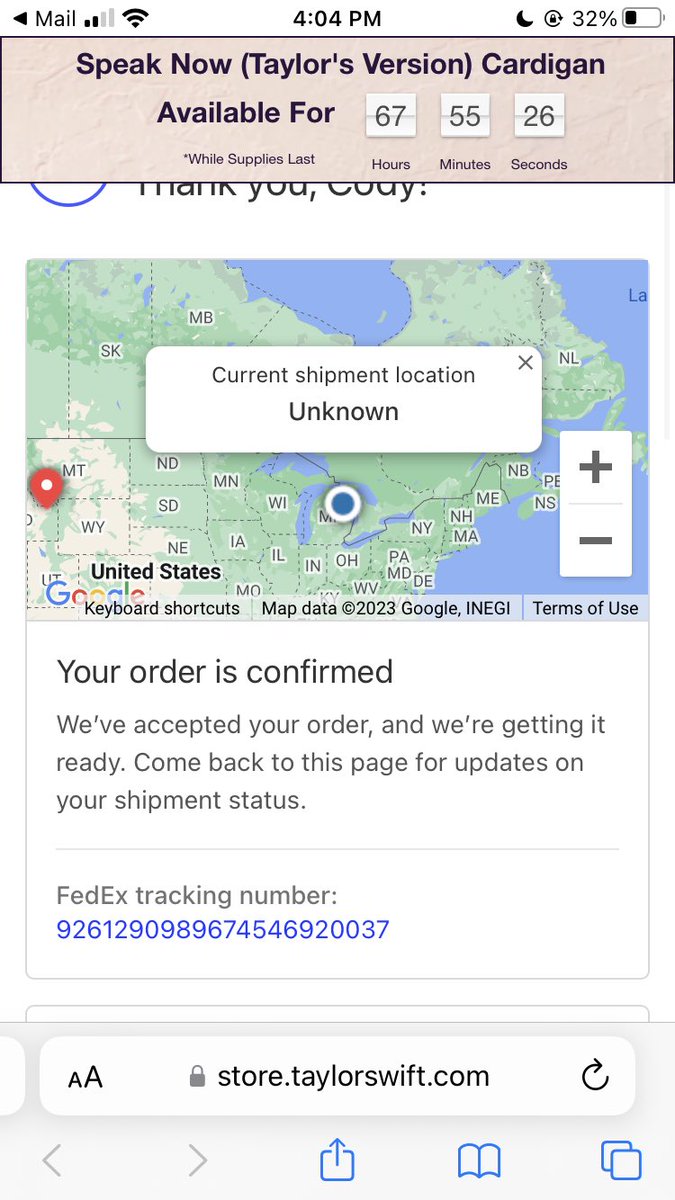 mollyoftdollys's tweet photo. @taylornation13 I don’t know if you guys are who to ask but I preordered SN’s CD and vinyl and on Tuesday got the email that they had been shipped but when I click the link to check it, this is what the Taylor and FedEx page say. Is this normal? When can I expect what I paid for? https://t.co/jshVMM0Ylz
