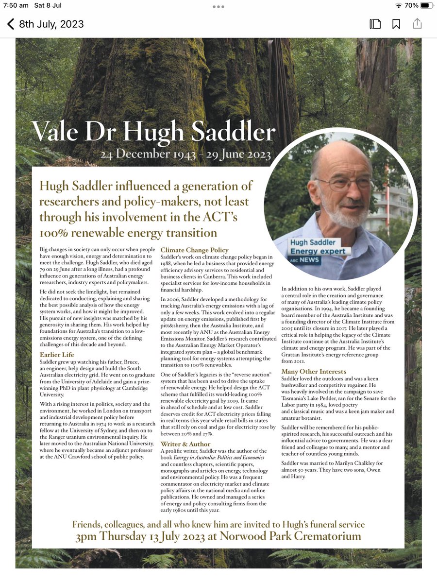 Marilyn Chalkley (@lyrebird1) on Twitter photo Todays Canberra Times. Thanks to the Australia Institute @RDNS_TAI for this tribute. <a href="/MondayStory/">Harry Saddler</a> ,<a href="/HughSaddler/">Hugh Saddler</a> <a href="/simonahac/">💧simon holmes à court 🦋</a> Todays Canberra Times. Thanks to the Australia Institute @RDNS_TAI for this tribute. <a href="/MondayStory/">Harry Saddler</a> ,<a href="/HughSaddler/">Hugh Saddler</a> <a href="/simonahac/">💧simon holmes à court 🦋</a>