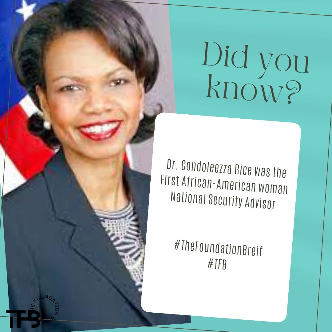 FoundationBrief's tweet photo. 🇺🇸🌟 Dr. Condoleezza Rice shattered glass ceilings! As the FIRST black woman to hold positions of National Security Adviser and Secretary of State, she exemplifies leadership and resilience. A trailblazer in diplomacy and security! 👏🌍✨ #HistoryMaker #Leadership #TFB https://t.co/yOrOhizzEh