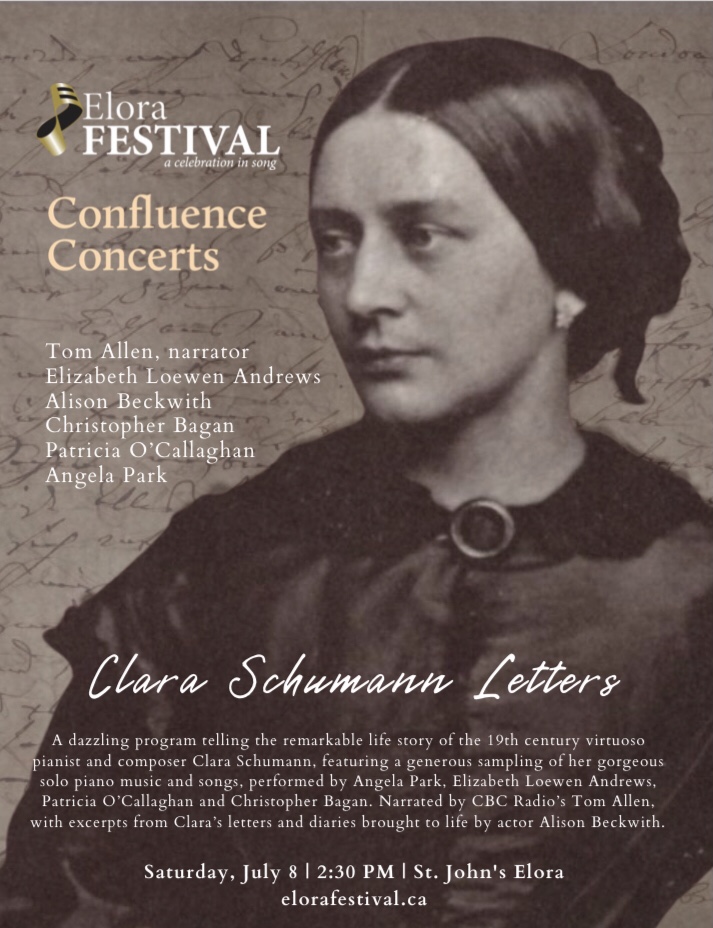 Saturday, July 8, 2:30 pm St. John's Church, Elora. Hear the poignant life story of Clara Schumann and a feast of her exquisite music. (We wish <a href="/sarahfritzwritr/">Sarah Fritz isn’t here… 🦋💙</a> could be there!) <a href="/tdogocallaghan/">Patricia O'Callaghan</a> @TomAllenStories <a href="/EloraFestival/">Elora Festival</a>