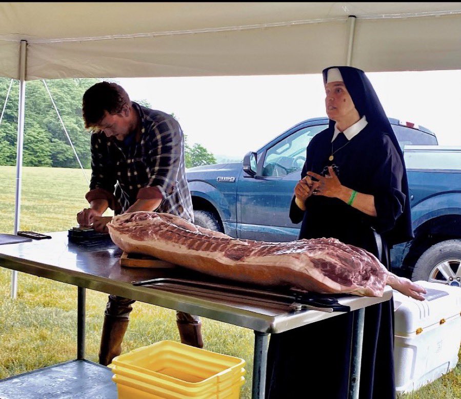 CatholicLand's tweet photo. The pig butchering workshop was well attended at the CLM Conference. https://t.co/UOBMvgI3A6