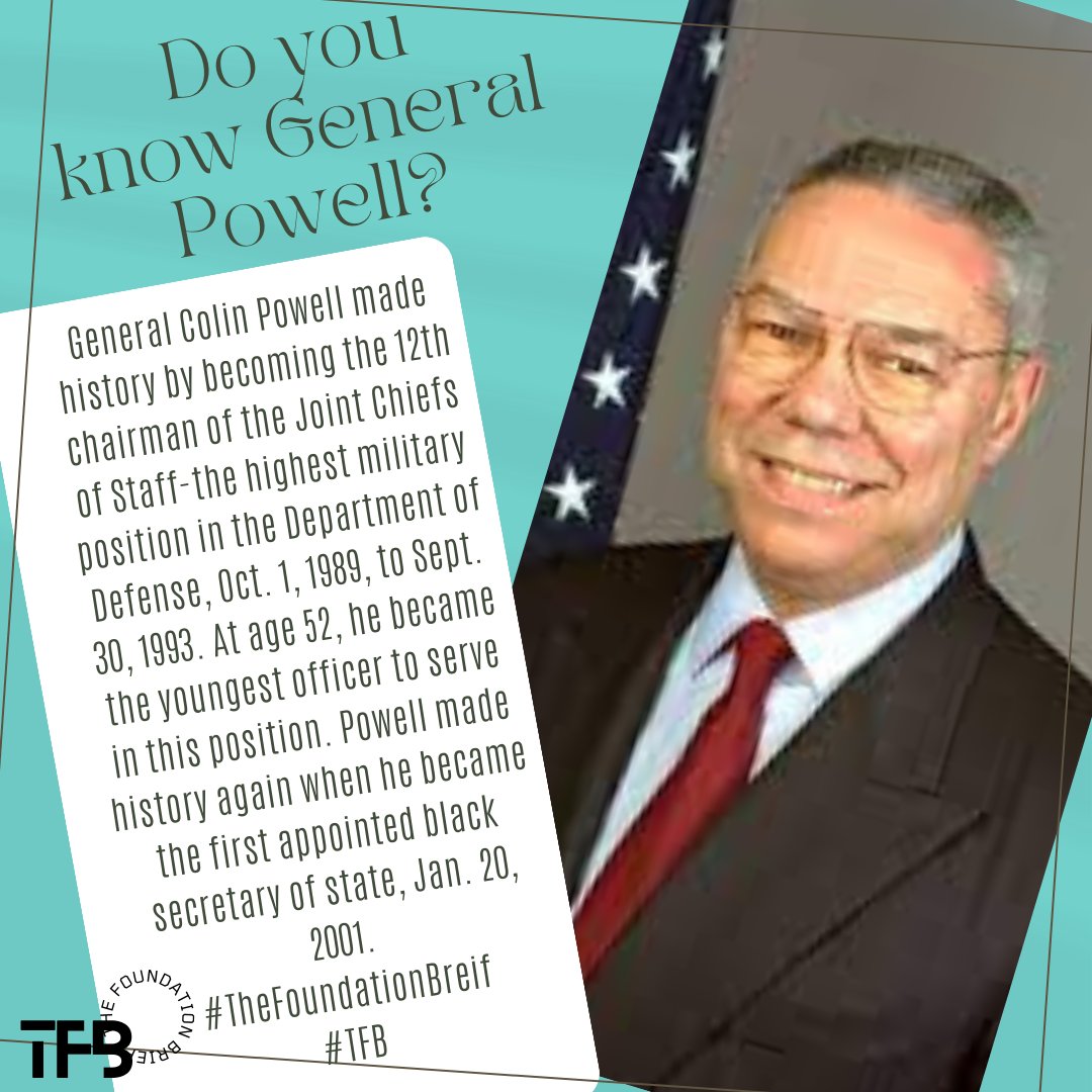 FoundationBrief's tweet photo. 🎖️🌟 General Colin Powell: a history-making leader! As the 12th Chairman of Joint Chiefs of Staff and the first black Secretary of State, he blazed trails. From military excellence to diplomatic impact, he inspired generations. A true symbol of service and achievement! 💪🌍✨#TFB https://t.co/067wdwJOq9