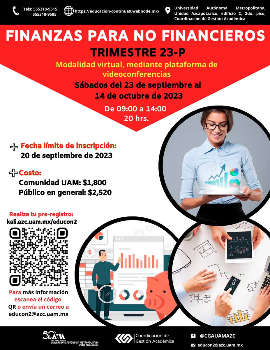 lauammx's tweet photo. ¡Apúntate! Finanzas para no financieros
.
🗓 SEPTIEMBRE 23 A OCTUBRE 14
⌚ SÁBADOS, DE 9:00 A 14:00 HRS.
🗓 Inscripciones hasta: SEPTIEMBRE 20
ℹ Prerregistro: https://t.co/ag9RFKewTW
▶ https://t.co/tfQkpYoVg2
📍Unidad Azcapotzalco
.
#UAM50 #SoyUAM #CursoUAM #UAMInstructiva https://t.co/x11ocIssAB