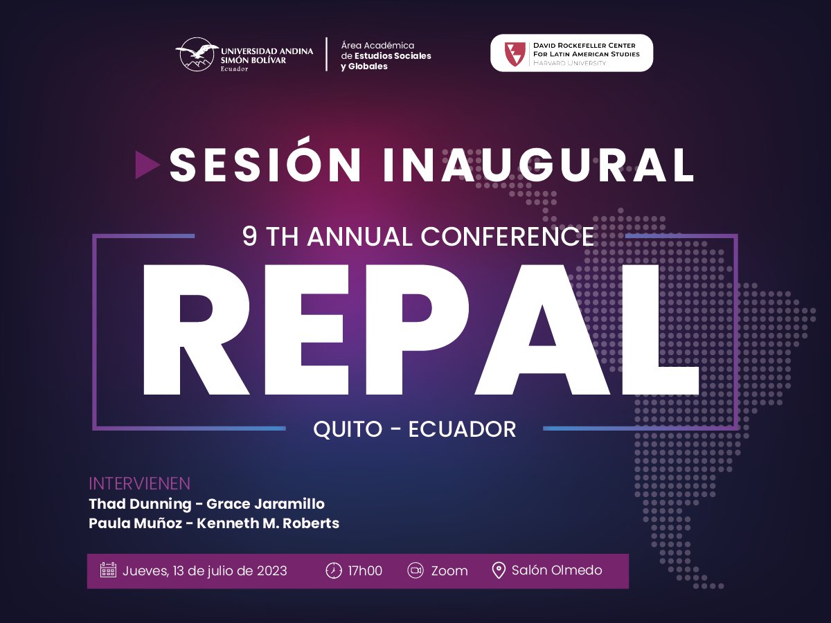 uasbecuador's tweet photo. ‼️TOMA NOTA‼️

El evento más importante de Ciencias Sociales tendrá como sede a la Andina. Te invitamos participar en la sesión inaugural de la 9th Annual Conference REPAL. 86 ponentes de 12 países presentarán sus ponencias durante 2 días. ¡Apúntate!

📆 13 y 14 de julio
⏰ 18h00
📍 Salón Olmedo

🔗 Reserva tu espacio aquí: https://t.co/RjPXQ7MrLm