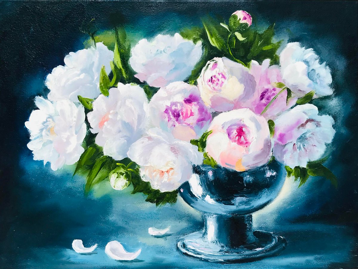 Excited to share the latest addition to my #etsy shop: Peony Painting Cottage Core Decor Still life Painting, Designer wall art Above bed art Peonies painting etsy.me/3pDhHvg #kitchendining #impressionist #horizontal #lovefriendship #contemporary #black #unfram