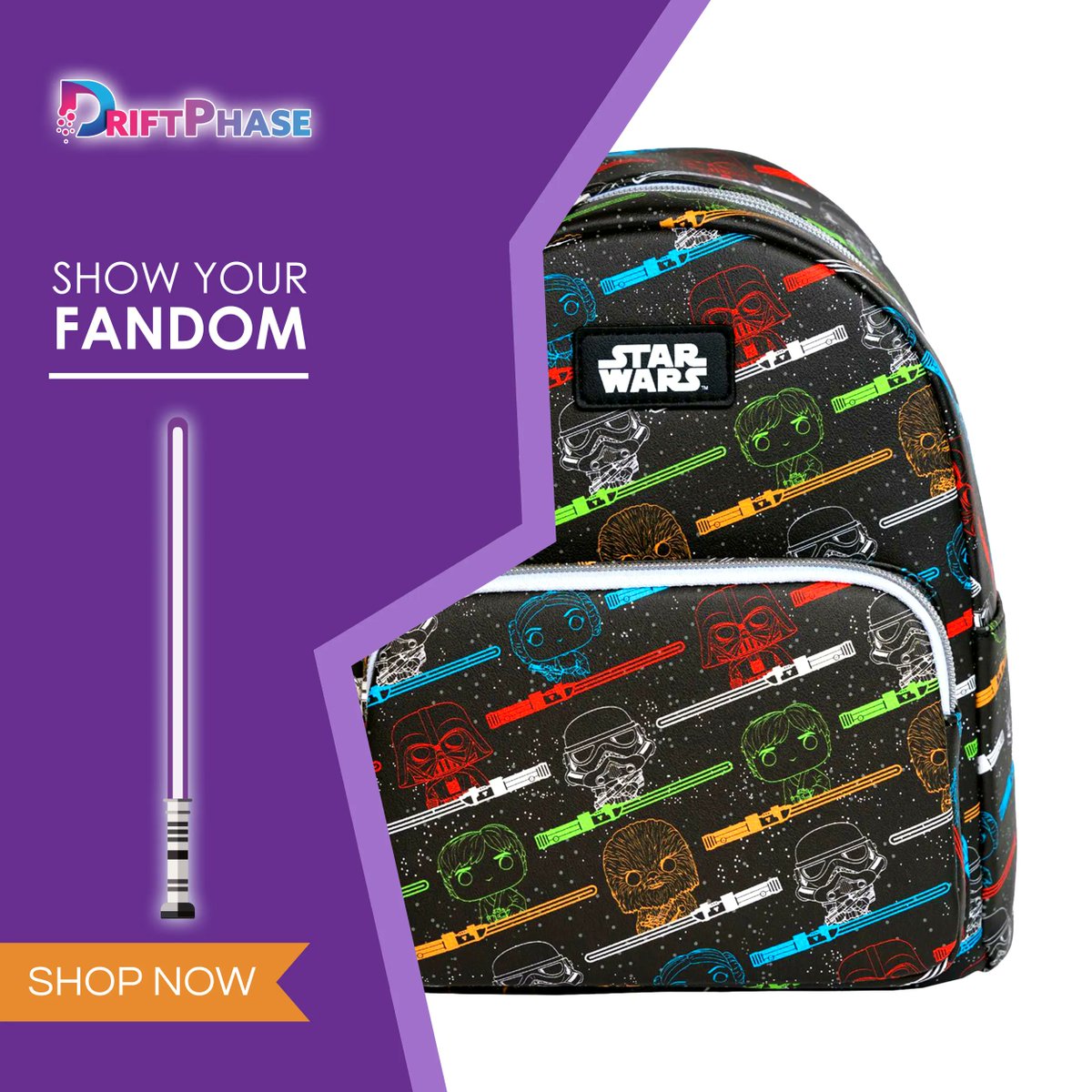 DriftPhase's tweet photo. May the Force be with you and your style too! 💫 Unveil your inner Jedi with our new Star Wars Light Saber All-Over Print Mini-Backpack by Funko.

https://t.co/UTvj5BKVj3 

#StarWarsStyle #JediFashion https://t.co/4RbfYl4iQM