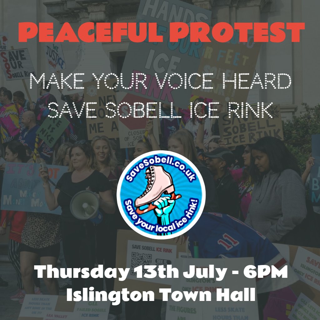 See you at Islington Town Hall at 6pm this Thursday 13th July. Bring your banners, and bring the noise! Save Sobell, Save Sport ✊ #islington #sobell #savesobell #iceskating #hollowayroad #highbury #london