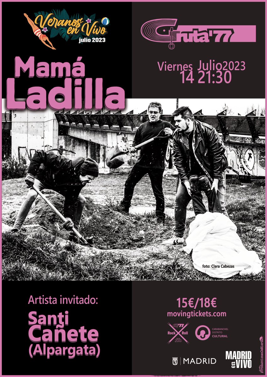 gruta77madrid's tweet photo. Jueves: #radioclash
https://t.co/RZGcydQmgg

Viernes: @Mama_Ladilla y #SantiCañete #santialpargata dentro de #Veranosenvivo @madridenvivo 
https://t.co/JMdBiRN8HM

Sábado: @ZekeBand, #BlackPanda y #HardAndCheap (entradas agotadas) https://t.co/HFYfgzwYaU