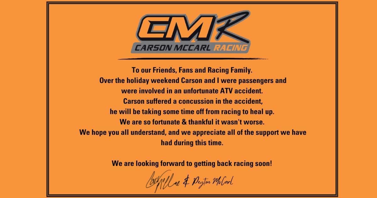 Praying for a full and speedy recovery for my kids <a href="/CarsonMcCarl/">Carson McCarl Racing</a> <a href="/PeytonMcCarl/">Peyton McCarl</a> 🙏🏼❤️❤️