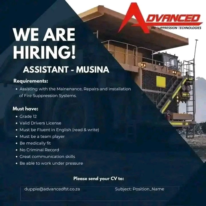 CarolBoitumelo1's tweet photo. We are hiring!

📌 Assistant 

Location: Musina 
Please send CV to duppie@advancedfst.co.za https://t.co/B1e6kqsqb3