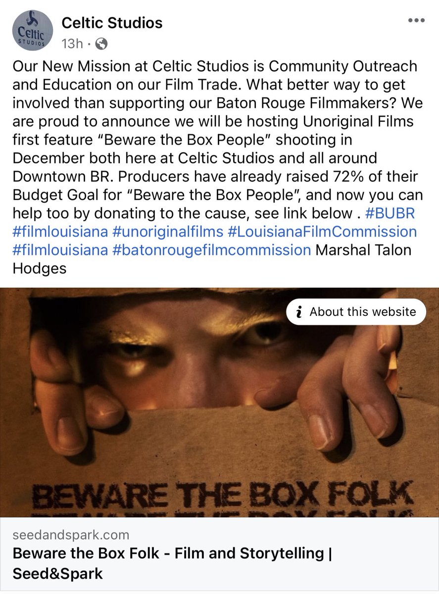 Excited to announce a sponsorship by Celtic Studios. Thank you Kevin and the rest of the Celtic team. Let’s Build Up Baton Rouge film.