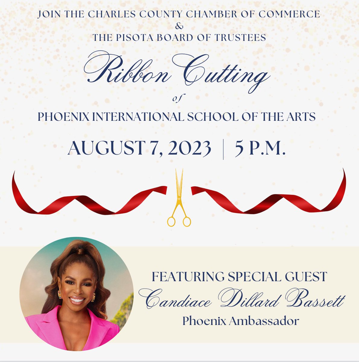 PISOTACCPS's tweet photo. Our Ribbon-Cutting Ceremony is one month from today, and we are excited to announce that Phoenix Ambassador Candiace Dillard Bassett (@TherealCANDIACE) will be among our special guests and will deliver opening remarks! https://t.co/EyEHHwzx3x