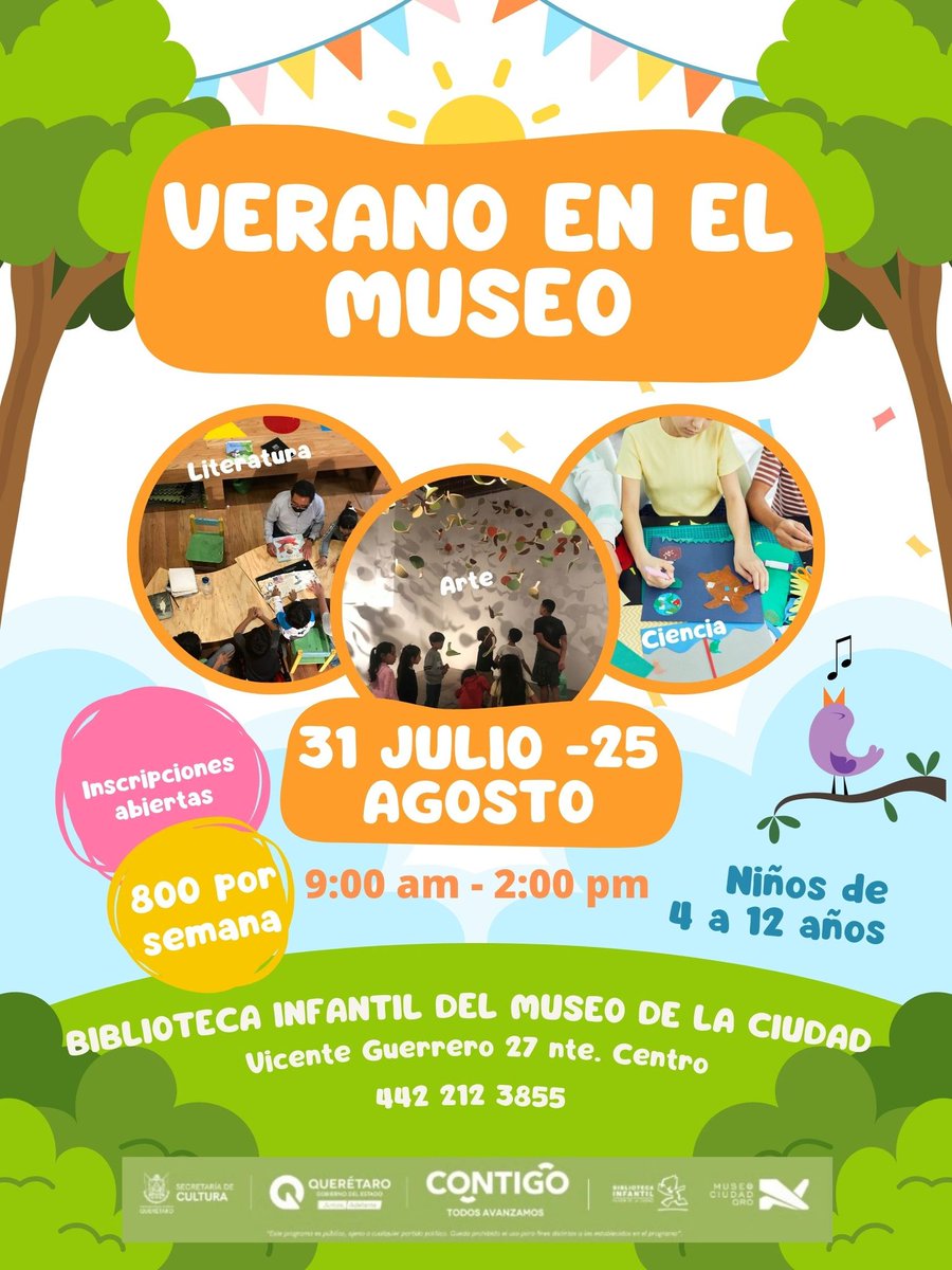 #Curso | Verano en el Museo ☀️🌳
📅 Del 31 de julio al 25 de agosto de ⏰ 9:00 a 14:00 h
👧🧒 Para niños a partir de los 4 a los 12 años
💲800 pesos por semana

‼ Inscripciones abiertas ‼