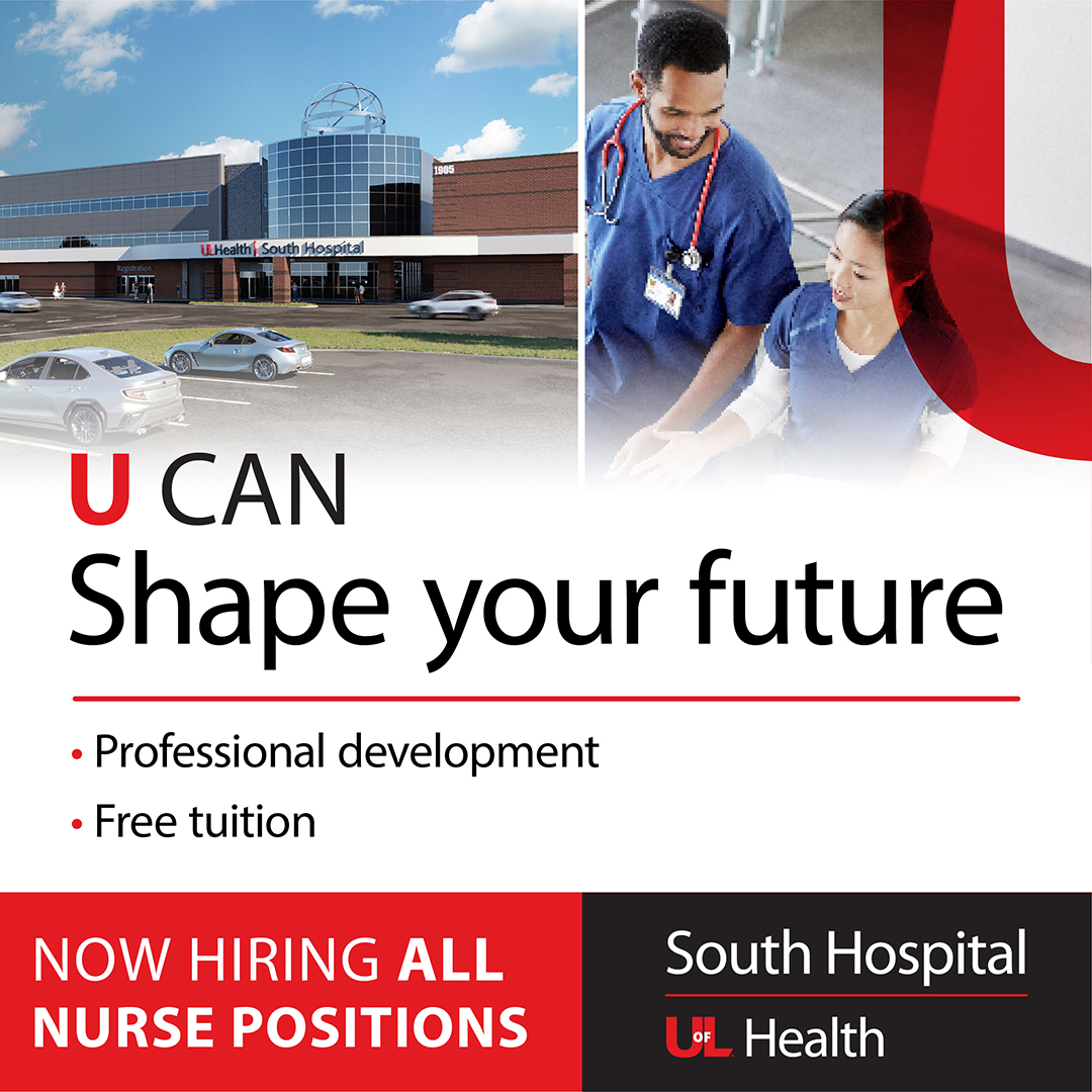 UofLHealth's tweet photo. REMINDER: We're hiring! South Hospital is holding a two-day hiring event for all nursing positions and cath lab technicians. 

🗓️ July 11 | 7:30 a.m. – 2:30 p.m.
🗓️ July 12 | 3 p.m. – 7:30 p.m.

Schedule an interview: https://t.co/sqoS49BeAD https://t.co/BElqs9pKzZ
