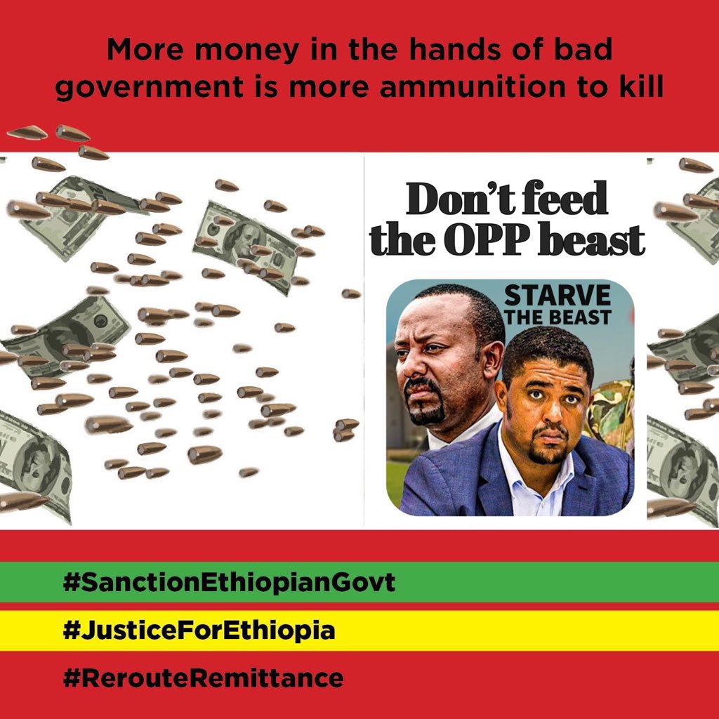 እኛም ነቅተናል 
ጉድጏድ ምሰናል 
የOPP ካድሬዎች ከማሙሽ እስከ ጋሼ የምንላቸው የስድብ አንደበታችውን ሲያላቀቁብን እያየን ነው:: 
We don’t feed the beast.
#JusticeForEthiopia 
#RerouteRemittance