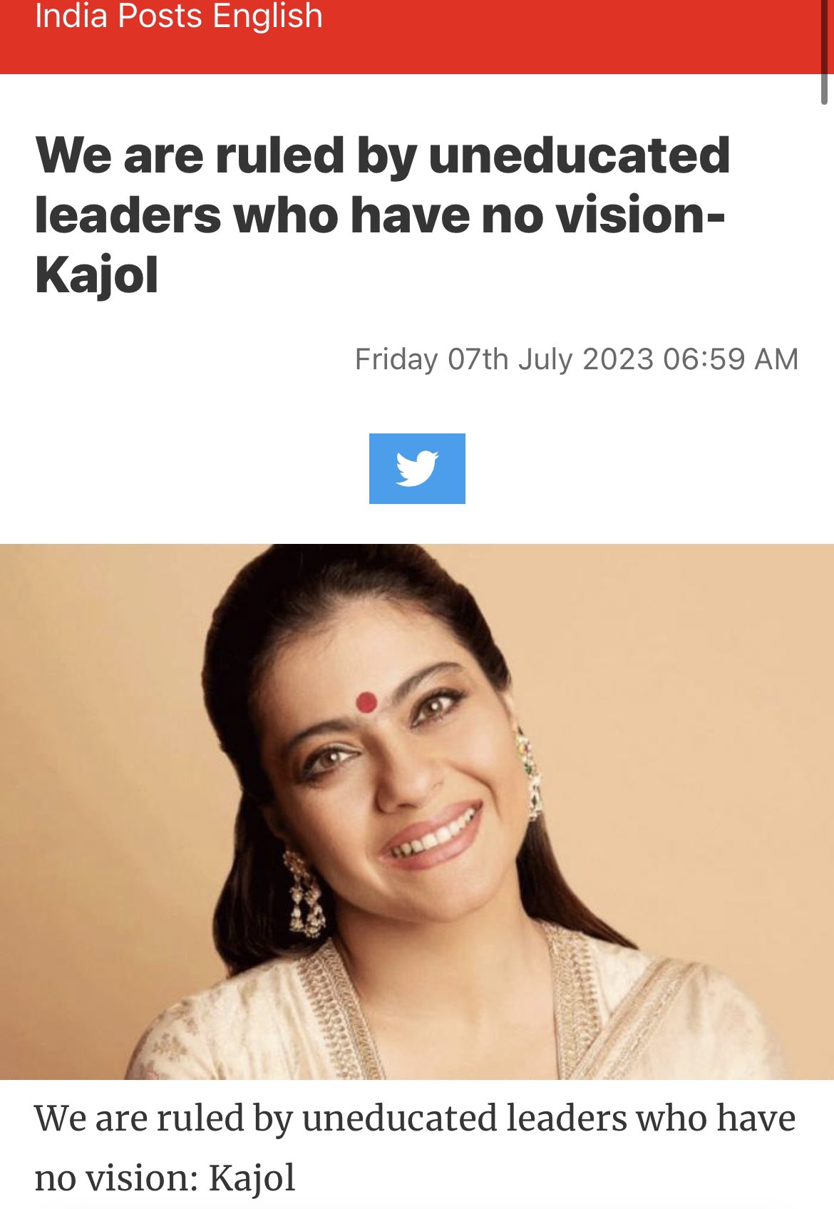 Incognito on Twitter: "Kajol is a school dropout. Her husband sells