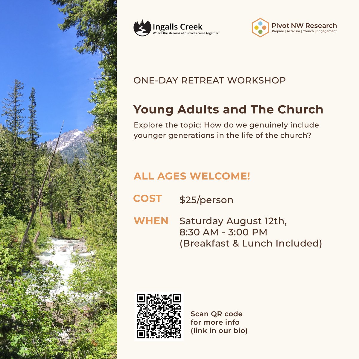Looking for a 1-day retreat on the North Cascades with other Christian Young Adults?
We’ll be at Ingalls Creek on Saturday,Aug 12th to inspire, expand, and encourage the faith lives of young adults!
More info and get your ticket here: ingallscreek.org/.../02/young-a…