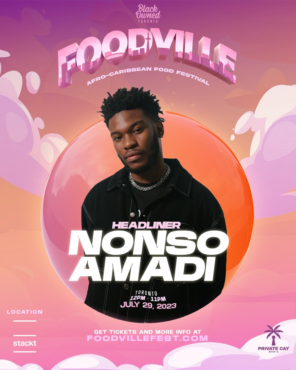 ConcertsFanTO's tweet photo. Just Announced: Nonso Amadi will be at Foodville in Toronto. 

Date: Saturday, July 29, 2023
Venue: Blue Moon Brewery @ Stackt Market

Because you are Concerts Fanatic family, you get 10% off. Link in next tweet.