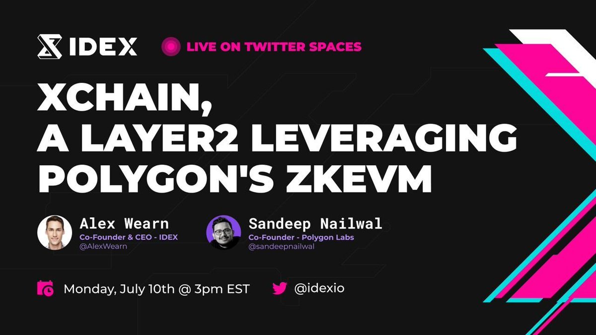 Polygon ※ (@0xpolygon) on Twitter photo Spilling the alpha on Monday, July 10th @ 3PM EST with <a href="/idexio/">IDEX</a> 🐐
🎙 <a href="/sandeepnailwal/">Sandeep | CEO, Polygon Foundation (※,※)</a>, <a href="/AlexWearn/">Alex Wearn</a>
Set your reminder: x.com/i/spaces/1OwxW… Spilling the alpha on Monday, July 10th @ 3PM EST with <a href="/idexio/">IDEX</a> 🐐
🎙 <a href="/sandeepnailwal/">Sandeep | CEO, Polygon Foundation (※,※)</a>, <a href="/AlexWearn/">Alex Wearn</a>
Set your reminder: x.com/i/spaces/1OwxW…
