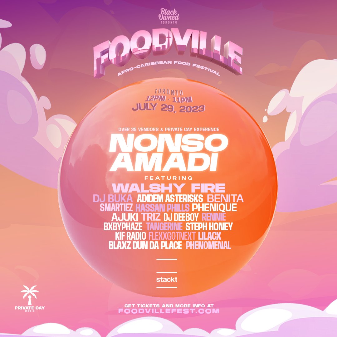 ConcertsFanTO's tweet photo. Foodville is an annual Afro-Caribbean Food Festival. 

The live experience, curated by Private Cay, features a diverse lineup of artists headlined by Nonso Amadi, Walshy Fire &amp; more.

Get your tix:  https://t.co/jpsIwp80cm https://t.co/IdasiSOm7Q