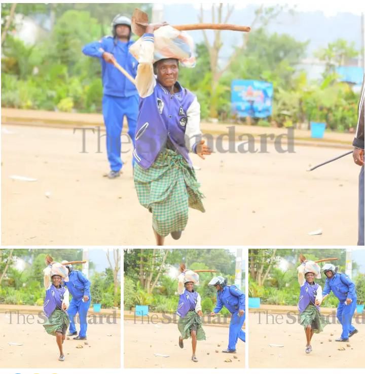 AlinurMohamed_'s tweet photo. A 22-year-old police officer is seen here beating countless times an 89-year-old woman with a 15KG rungu! Why would such a young boy beat a woman who is like his grandmother? This is how people attract curses into their life. The woman is not armed, and she not participating in the saba saba peaceful maandamano. Someone should tell our police officers that the changes Kenyans are championing for will also make life better for them and their families. #Maandamano #SabaSabaMarchForOurLives