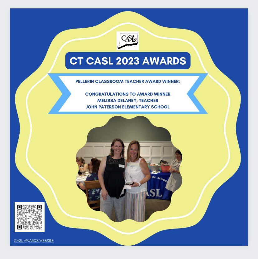 ctcasl's tweet photo. Congratulations to the @ctcasl 2023 Pellerin Award winner Melissa Delaney for being a classroom teacher who partners with your library media specialist! @aasl #ctlibraries @MsThomBookitis @technojohnson @jluss @ljbh35 @valdilorenzo @JohnReadLibrary @AGoodLibrarian @KateMCandido https://t.co/c1Ko9m2p9w