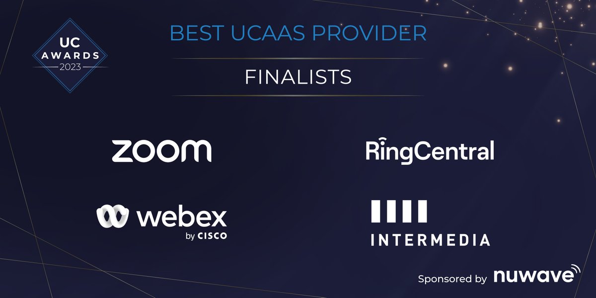 uctodaynews's tweet photo. The finalists for the 'Best UCaaS Provider' award at this year's #UCAwards23 have been announced 🥇

Congratulations to:

💬 @Zoom
💬 @RingCentral
💬 @Webex
💬 @intermedia_net

See all our finalists here ➡️ https://t.co/zHTCHmHGIO

#unifiedcommunications #UC #UCNews #UCaaS https://t.co/KaYnlVuOSp