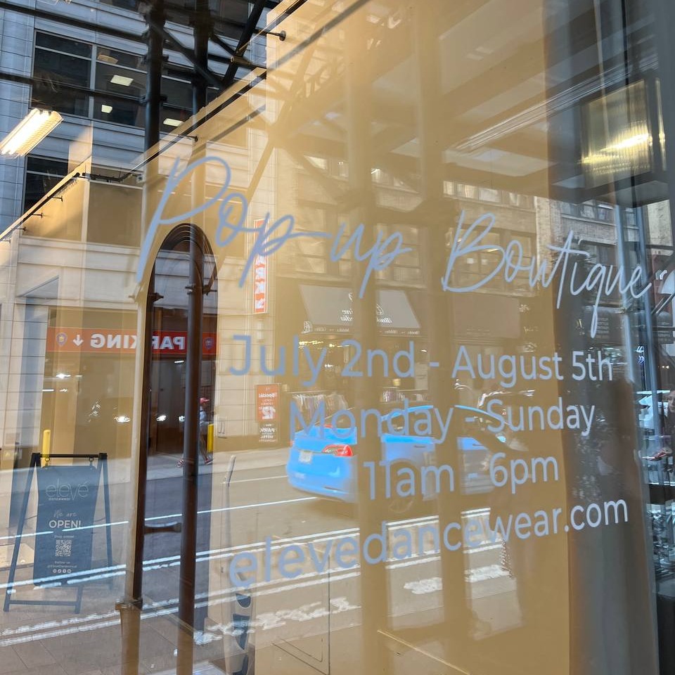 Printleaf's tweet photo. ✨ We are thrilled to share our recent installation of Perforated Window Decals and Vinyl Lettering at Eleve, the premier dancewear retail store located on 38th street, Manhattan, NYC! 🩰🏢
#PerforatedWindowDecals #VinylLettering #RetailStorefront #BrandVisibility https://t.co/4rffLncnBJ