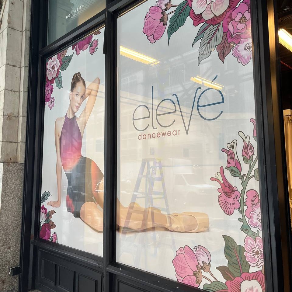 Printleaf's tweet photo. ✨ We are thrilled to share our recent installation of Perforated Window Decals and Vinyl Lettering at Eleve, the premier dancewear retail store located on 38th street, Manhattan, NYC! 🩰🏢
#PerforatedWindowDecals #VinylLettering #RetailStorefront #BrandVisibility https://t.co/4rffLncnBJ
