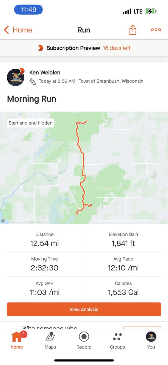 Bad bad bad…

-12.50 miles on the Ice Age Trail

-1800 ft of gain

-Still feel off, not sure why. Weather was perfect but the bugs were awful. 

-The Ice Age Trail have very few flats, it’s 99% rolling. Most climbs today were a major struggle. 

Time to rest…