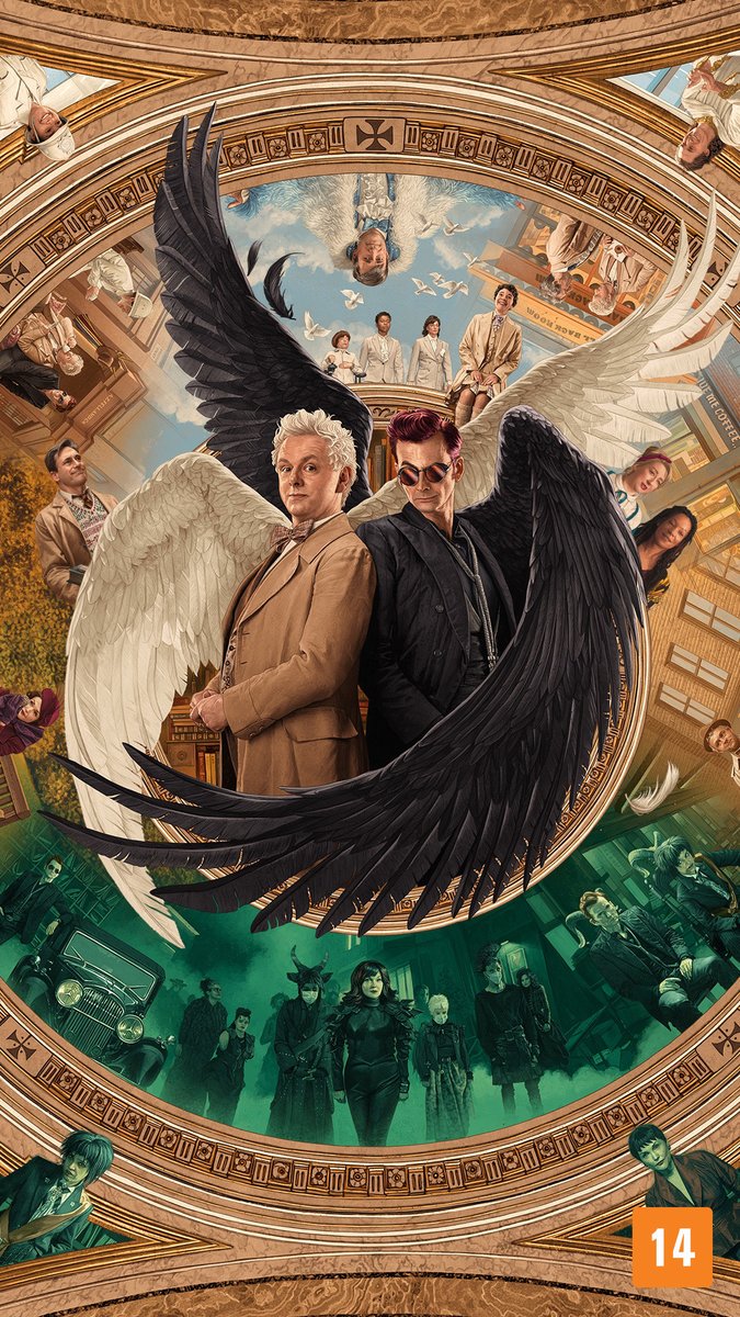 PrimeVideoBR's tweet photo. do meu ponto de vista pessoal vou dizer: ESSE CARTAZ DA 2A TEMP DE GOOD OMENS É UMA OBRA PRIMA 🤌✨ https://t.co/JakyfvbtTF