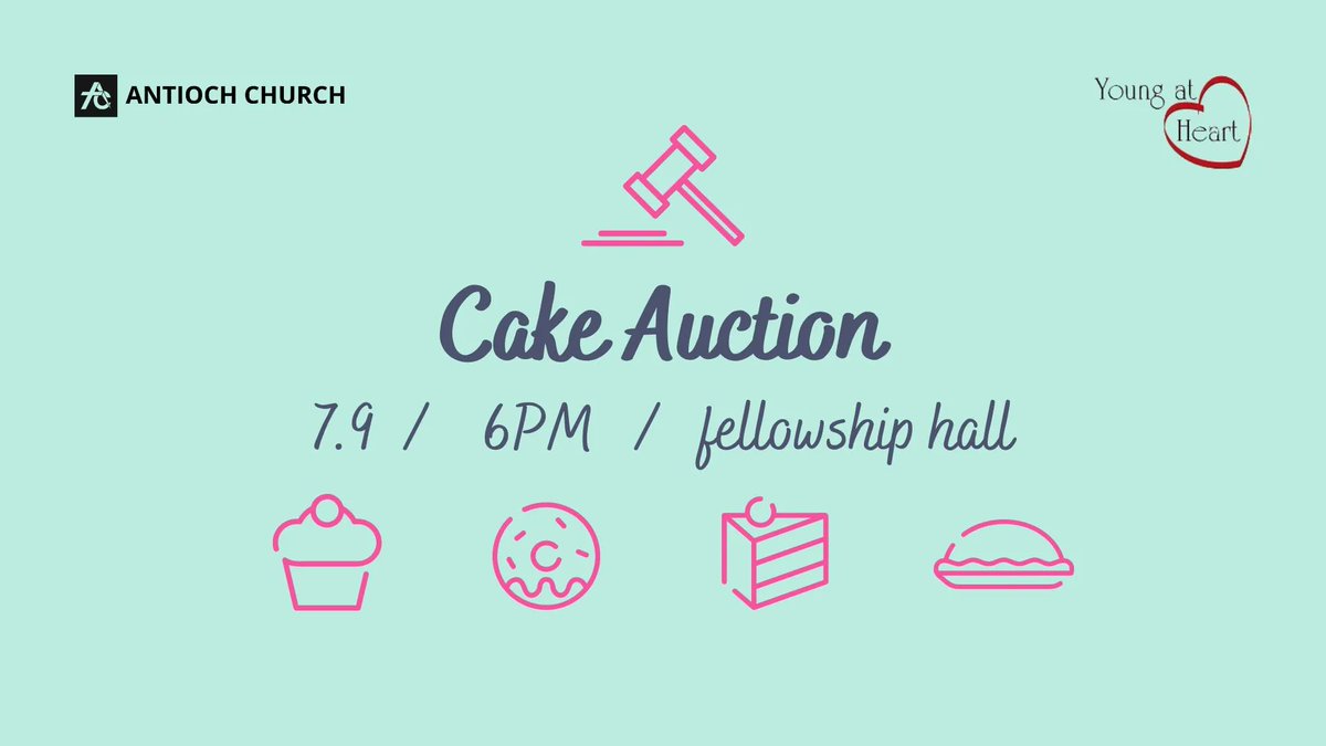 antiochjctn's tweet photo. Join us Sunday evening for our annual cake auction! Message us if you have any questions! https://t.co/a5GU2kvTKp