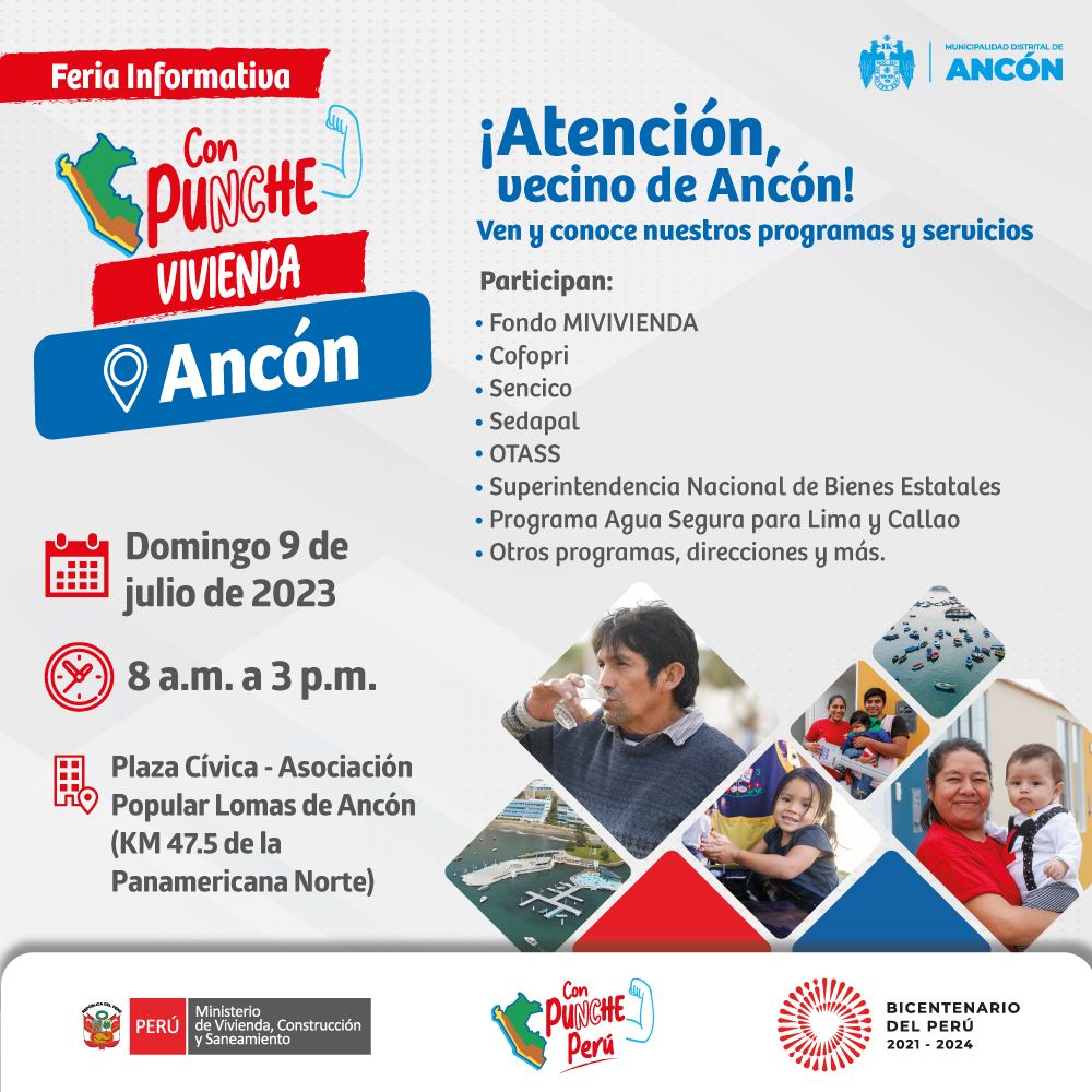 viviendaperu's tweet image. 😎💪¡Este domingo, nos vemos en #Ancón! 
🎉Participa de nuestra feria informativa y conoce más de todo lo que @viviendaperu tiene para ti: bonos habitacionales, carreras técnicas en el sector construcción, titulación de predios, y más, en conjunto con la Municipalidad de Ancón.