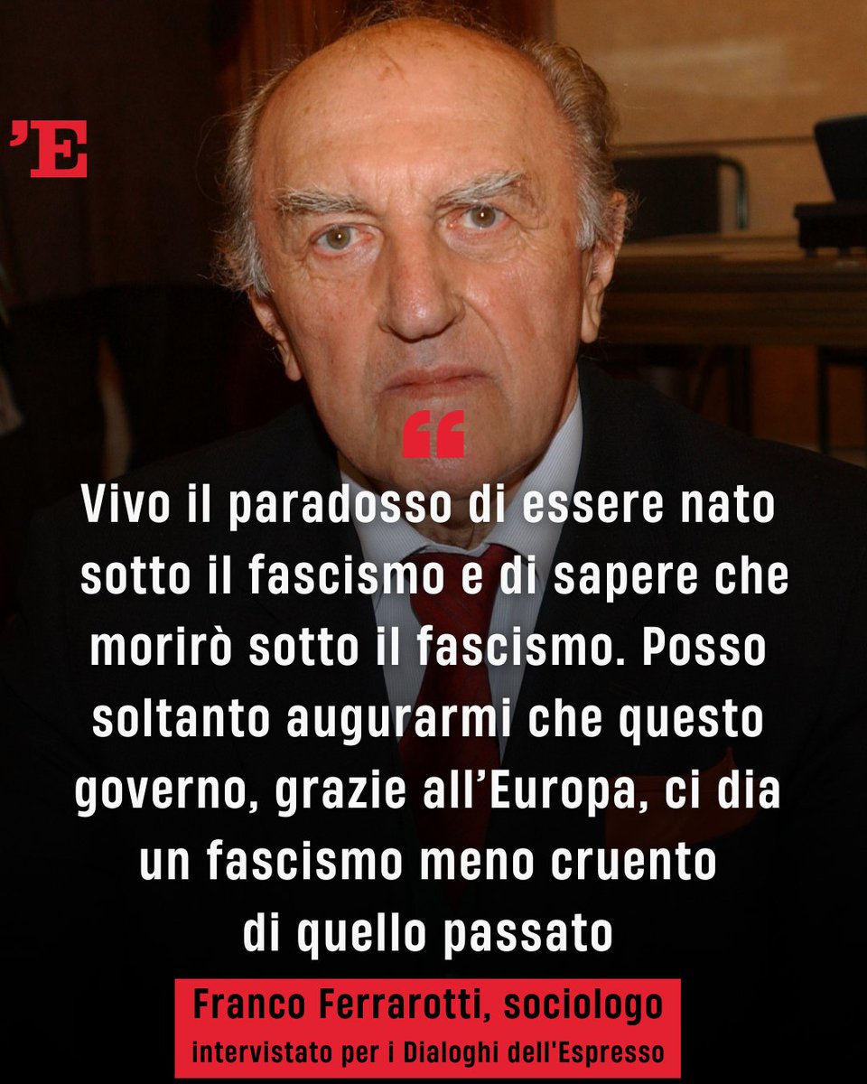 SilviusBerthold's tweet photo. Il decano della Sociologia italiana Franco #Ferrarotti racconta la sua vita e giudica il presente, dalla destra al potere alla tecnologia. E spiega cosa lo preoccupa di più: l’individualismo che uccide le collettività https://t.co/nEYwIfoYO1