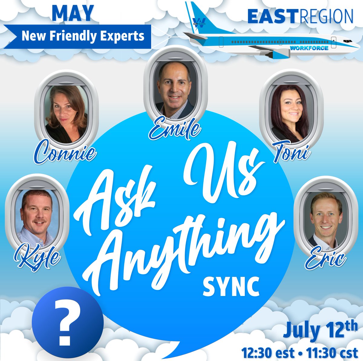 ✈️🗣️East Region, we are excited to have our Ask Us Anything Sync for May New Friendly Experts on the books. Our panelists can't wait to interact with you and answer your questions. Be sure to check your calendar, invites have been sent. See you Wednesday🥳🤩
