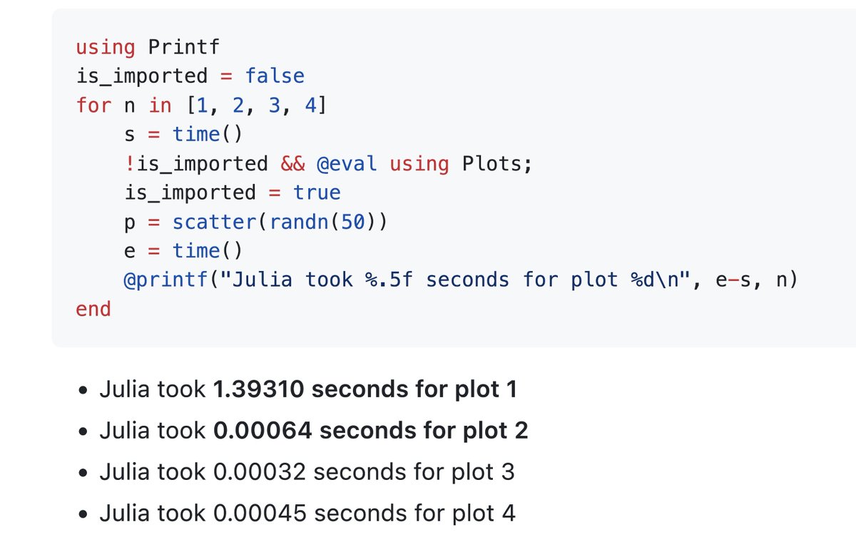 MilesCranmer's tweet photo. Just-in-time compiled languages are not supposed to be this fast at startup... The speed of the upcoming Julia update is ridiculous.

(Julia 1.10-alpha vs. Python 3.11) https://t.co/zKmEIWtptj