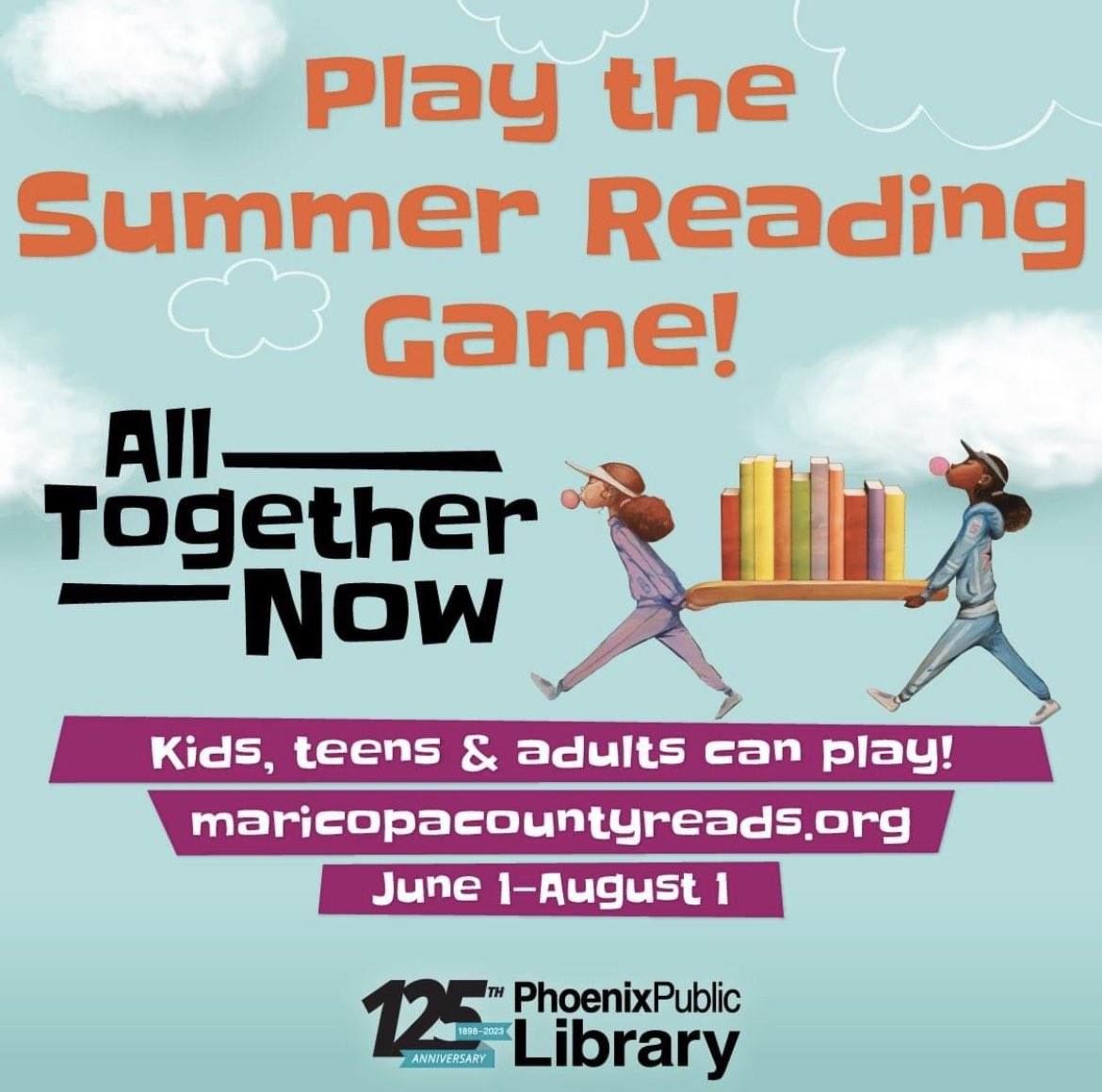 PHXdistrict8's tweet image. Play the 2023 #SummerReadingGame from June 1 through August 1 📚. Register the whole family online, read, and log your minutes to earn prizes 🎁. #AllTogetherNow @PhxLibrary

To learn more, go to: phoenixpubliclibrary.org/services/progr…