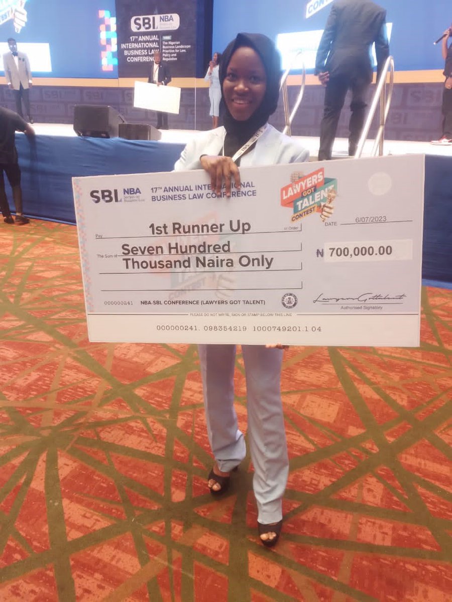 jeeafrica's tweet photo. Our associate, Tawakalt Oseni was the first runner-up in the Lawyers Got Talent Show, held on July 6,  2023, as part of the 17th Annual International Business Law Conference of the @nbasblofficial. Ms Oseni performed a spoken word poem.

#talent #lawyers #lawyers #jeeafrica https://t.co/iHtfd7rqw0